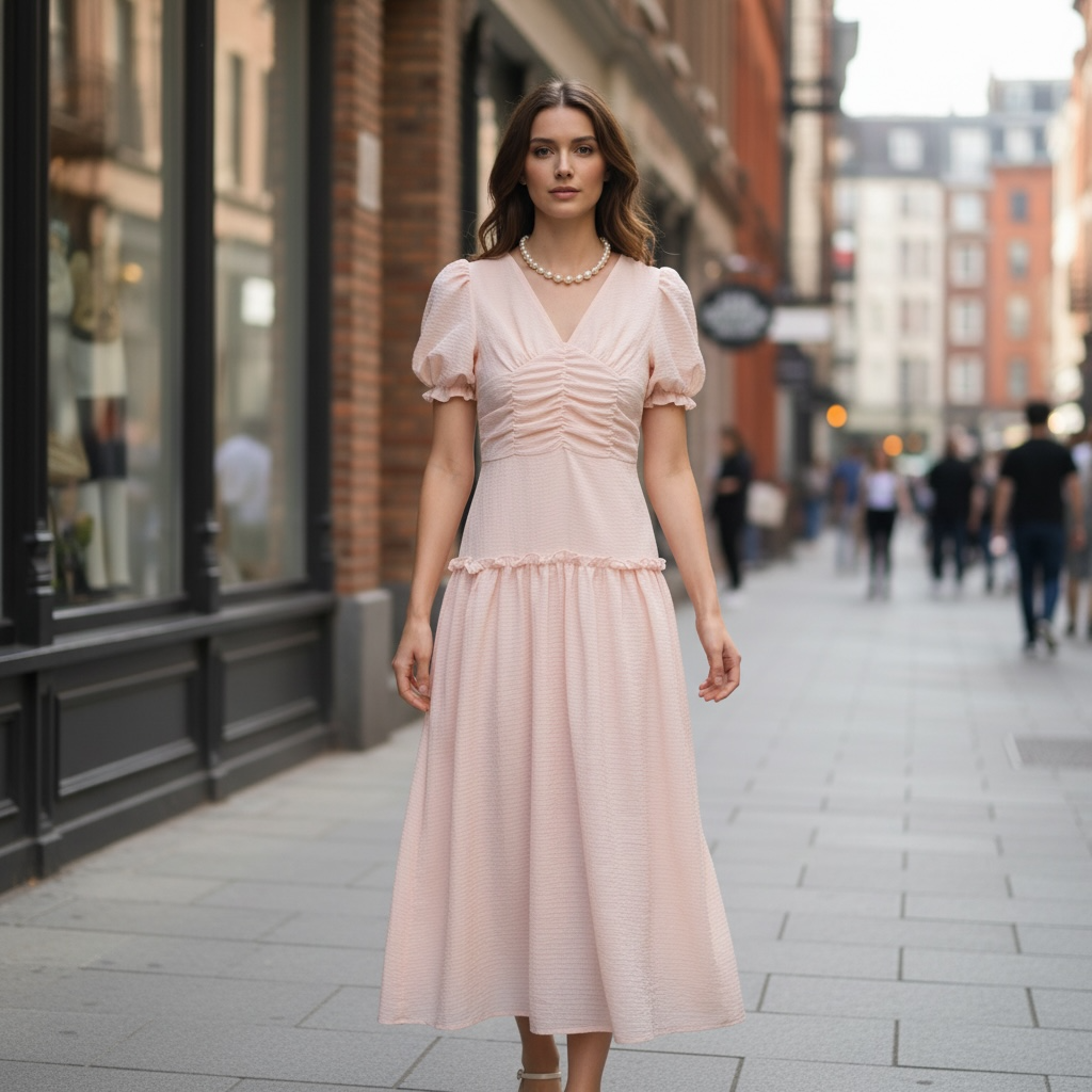Puff Sleeve Midi Dress