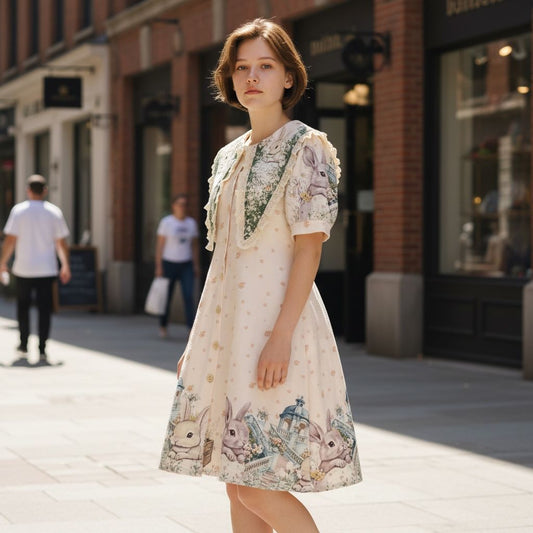 Vintage Garden Bunny Print Dress