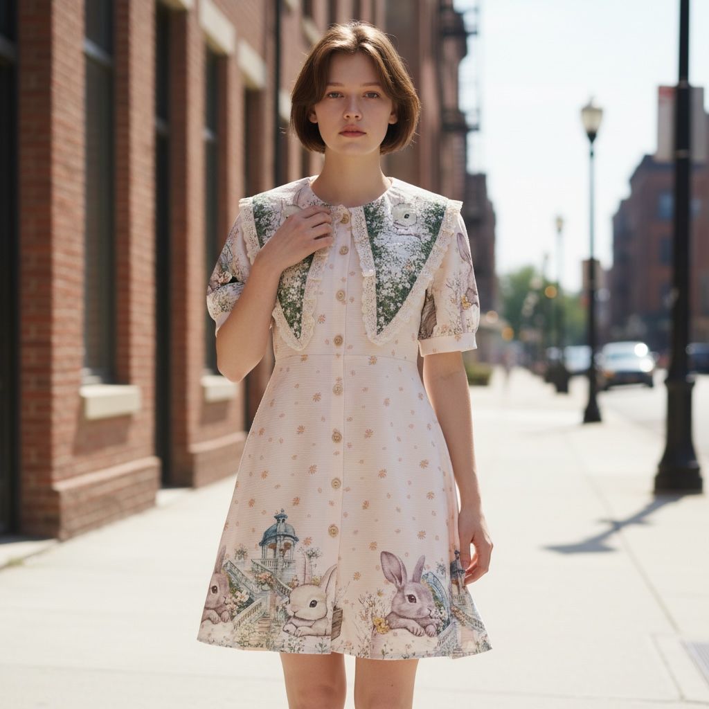 Vintage Garden Bunny Print Dress