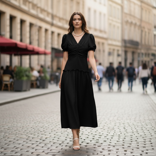 Puff Sleeve Midi Dress